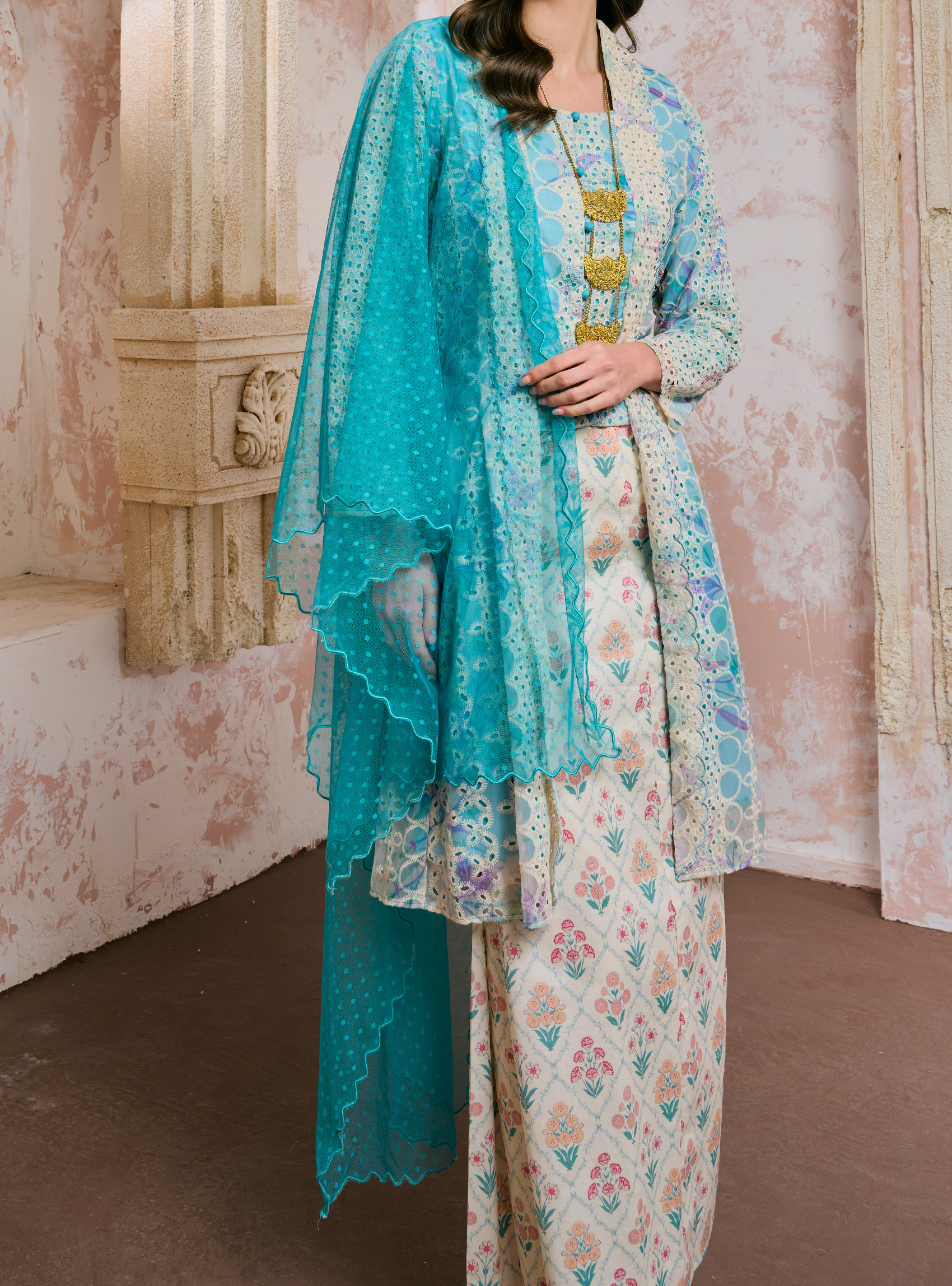 Masnah Dotted Lace Selendang - Baby Teal