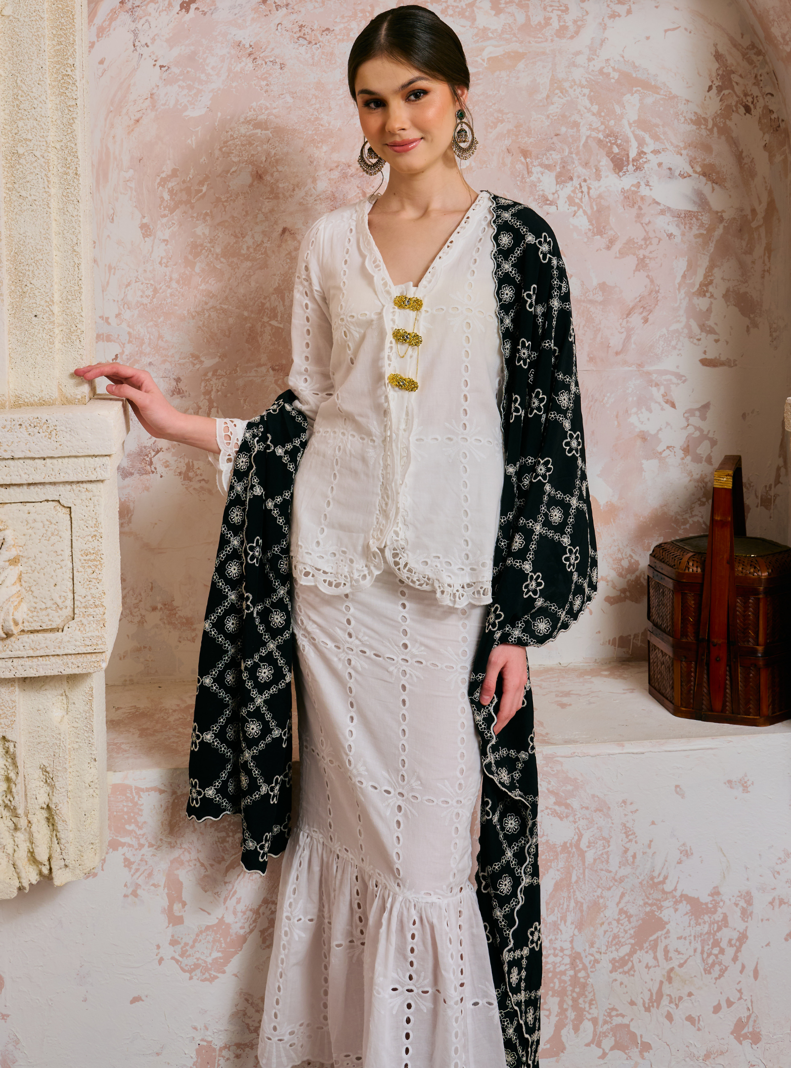 Sulam Salmah Eyelet Kebaya Kurung - White