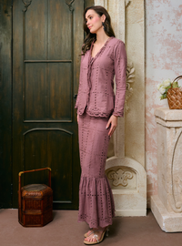 Sulam Salmah Eyelet Kebaya Kurung - Dusty Rosegold