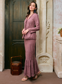 Sulam Salmah Eyelet Kebaya Kurung - Dusty Rosegold