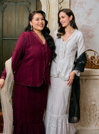 Sulam Salmah Eyelet Kebaya Kurung - Burgundy