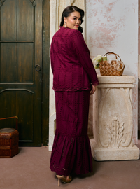 Sulam Salmah Eyelet Kebaya Kurung - Burgundy