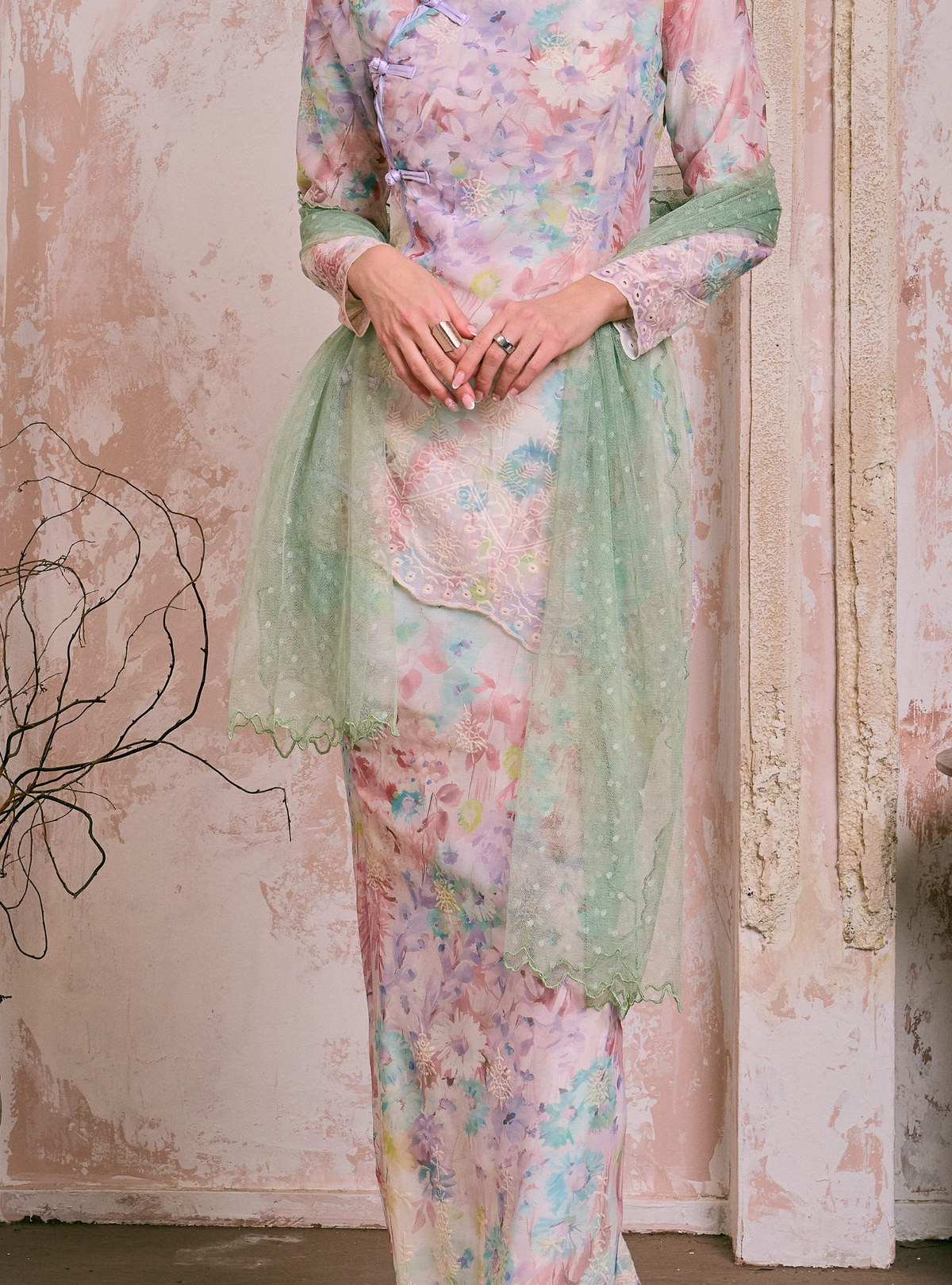 Orked Dotted Lace Selendang - Sage