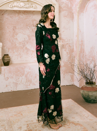 Santun Thalita Asymmetrical Kurung Pahang - Black Flower