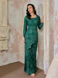 Manis Thania Asymmetrical Kurung Pahang - Emerald