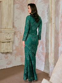 Manis Thania Asymmetrical Kurung Pahang - Emerald