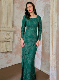 Manis Thania Asymmetrical Kurung Pahang - Emerald