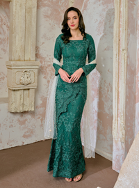 Manis Thania Asymmetrical Kurung Pahang - Emerald