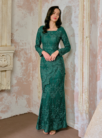 Manis Thania Asymmetrical Kurung Pahang - Emerald