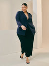 A woman dressed in Navy Lapel Collar Oversized Blazer