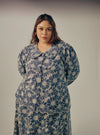 A woman dressed in Navy Tun Habiba Eyelet Set
