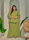 A woman dressed in Olive Green Tun Rogayah Eyelet Peplum Kurung