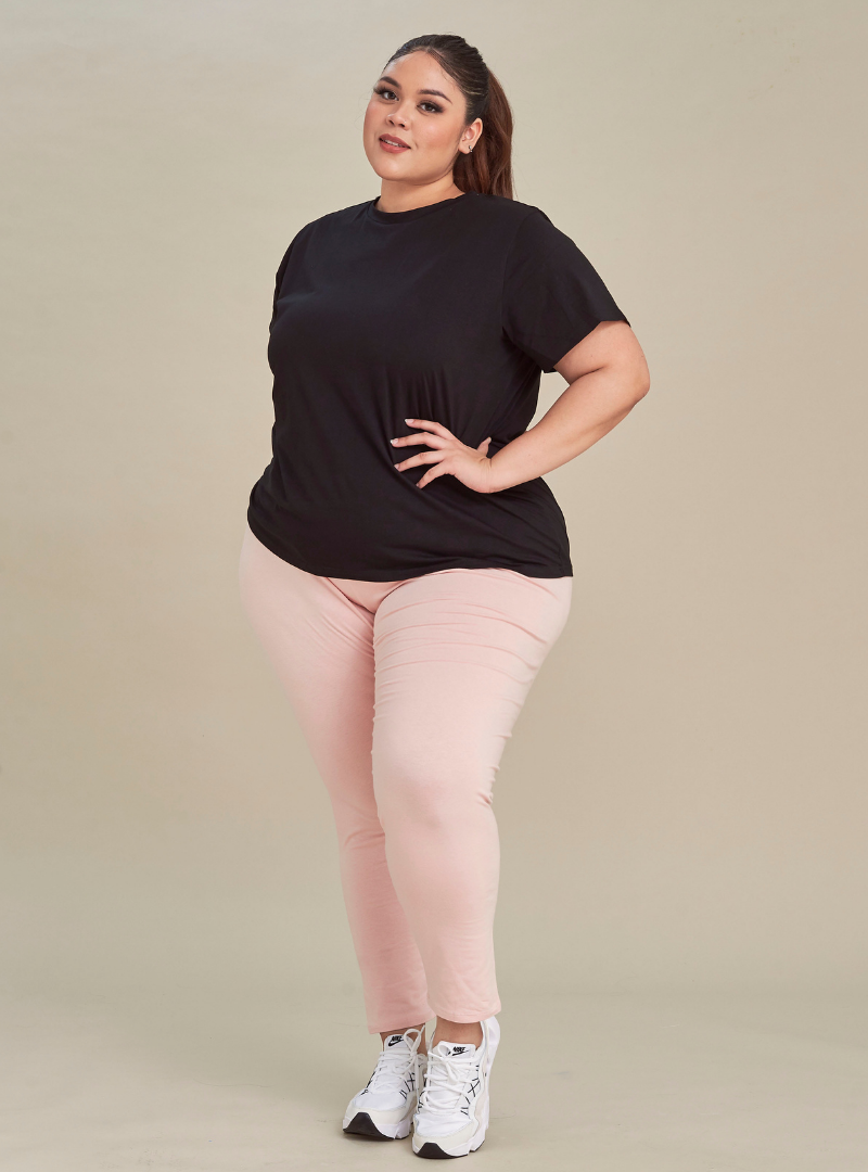 A woman wearing Pink Basic Cotton Legging