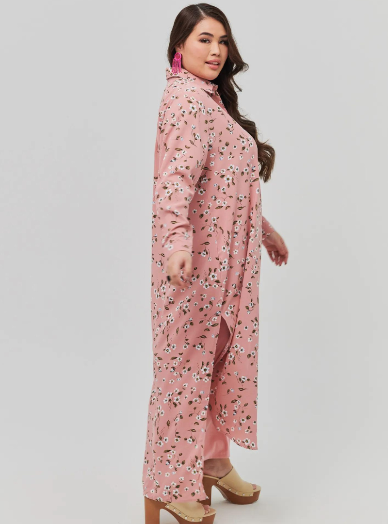 Floral Mosaic Print Longline Shirt Dress