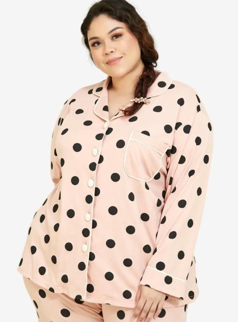 Polka Dotted Premium Cotton Pyjamas - Powder Pink – CURVA FABULOUS