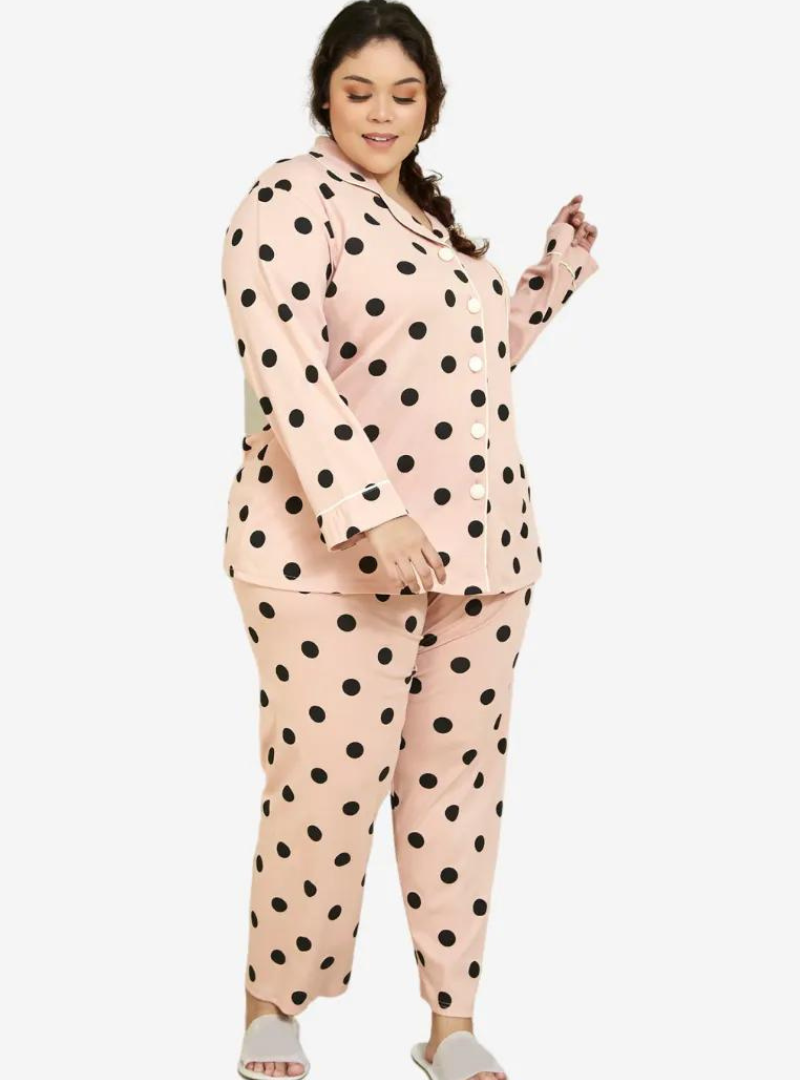 Polka Dotted Premium Cotton Pyjamas - Powder Pink – CURVA FABULOUS
