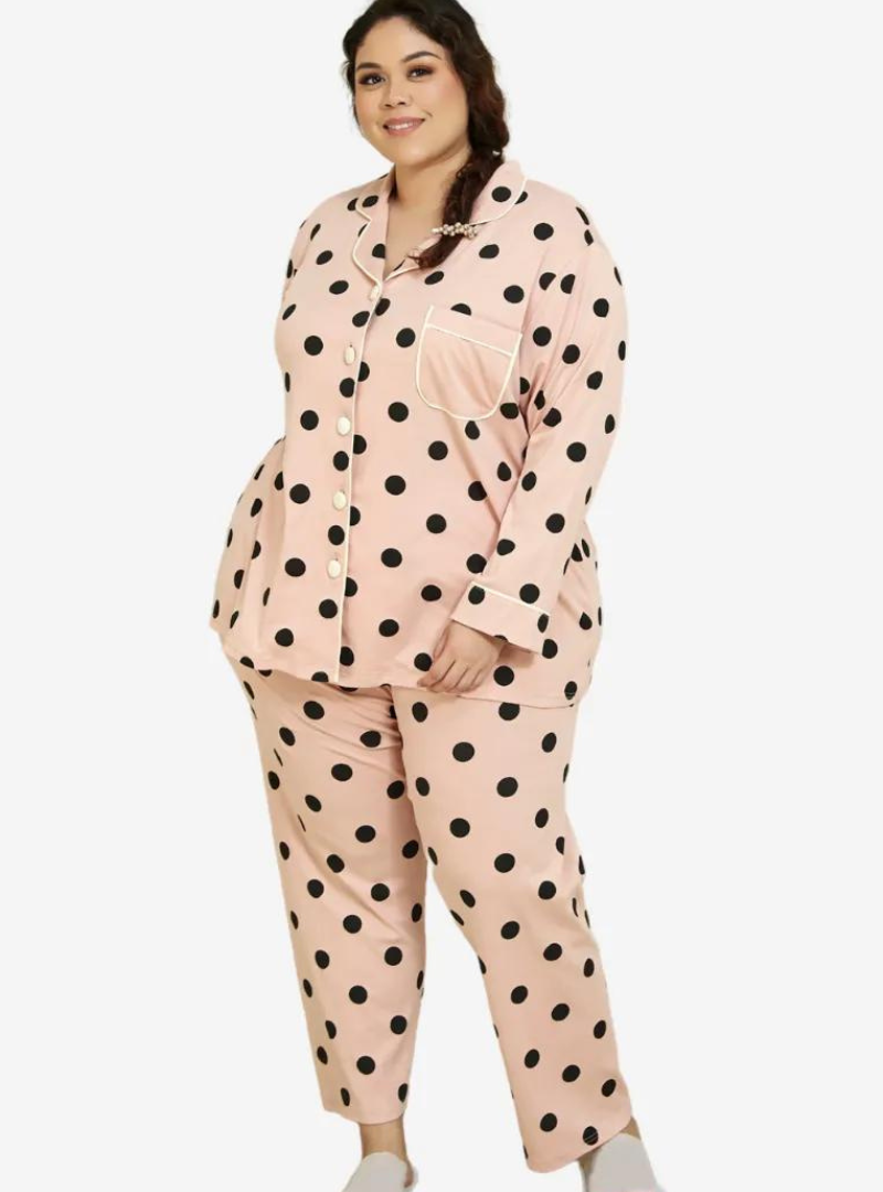 Polka Dotted Premium Cotton Pyjamas - Powder Pink – CURVA FABULOUS
