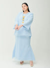 A woman dressed in Powder Blue Tun Aminah Organza Basic Kurung