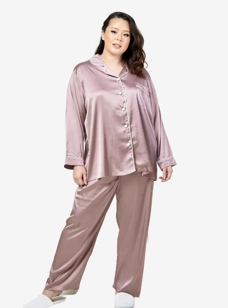 Premium Satin Pyjamas - Dream Catcher Series - Dusty Lilac – CURVA FABULOUS
