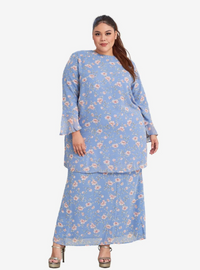 A woman dressed in Powder Blue Printed Chiffon