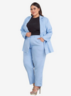 A woman wearing Stone Blue Skinny Tuxedo Trouser