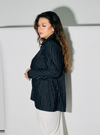 A woman dressed in Blue Black Regular Striped Slim FIt Polo