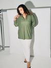 A woman dressed in Dusty Green Regular Striped Slim FIt Polo