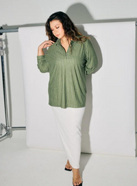 A woman dressed in Dusty Green Regular Striped Slim FIt Polo