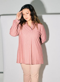 A woman dressed in Dusty Pink Regular Striped Slim FIt Polo