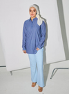 A woman dressed in Stone Blue Regular Striped Slim FIt Polo