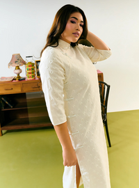 Lan Gu Lace Cheongsam Dress - Off White