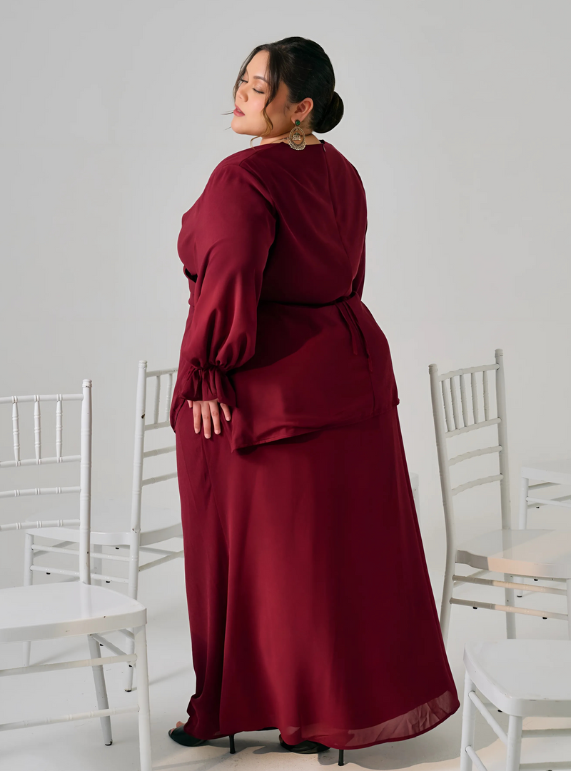 Tun Kamila Wrap Kurung - Burgundy
