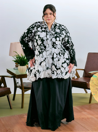 Tun Embun 3D Embroidered Kebaya Kurung - Black White