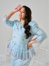 Tun Maimunah Eyelet Peplum Kurung - Baby Blue