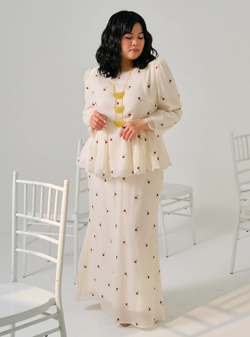 Tun Cempaka Roses Embroidered Peplum Kurung