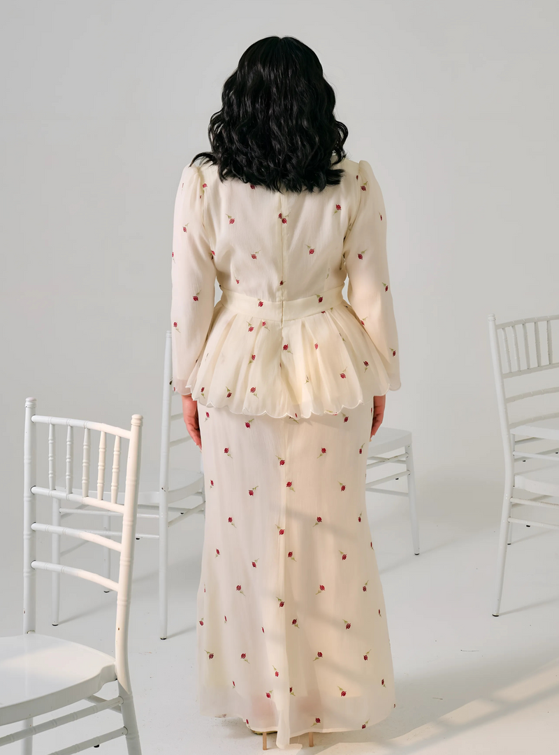 Tun Cempaka Roses Embroidered Peplum Kurung