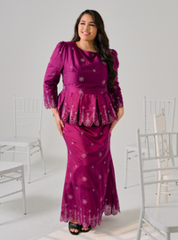 (AS IS) Tun Maimunah Eyelet Peplum Kurung - Purple