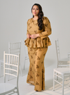 Tun Kamariah Embroidered Leaves Peplum Kurung - Brown