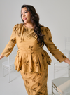 Tun Kamariah Embroidered Leaves Peplum Kurung - Brown