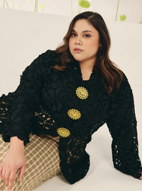 Tun Baizura Eyelet Leaves Kebarung - Black