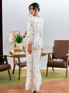 Tun Maimunah Eyelet Peplum Kurung - Champagne