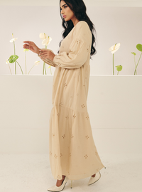 Clara Eyelet Princess Dress - Latte Brown