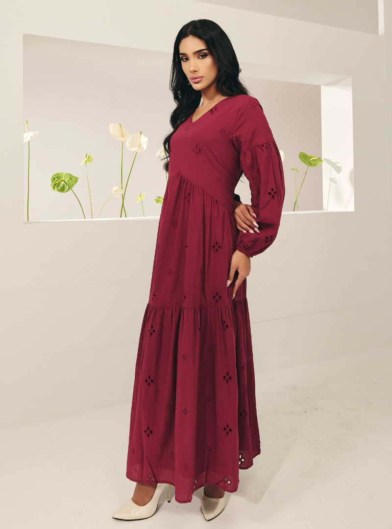 Clara Eyelet Princess Dress - Maroon CURVA FABULOUS Clara Eyelet Princess Dress - Maroon CURVA FABULOUS