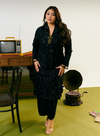 Tun Laila 3D Embroidered Kebarung - All Black