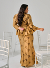 Tun Kamariah Embroidered Leaves Peplum Kurung - Brown