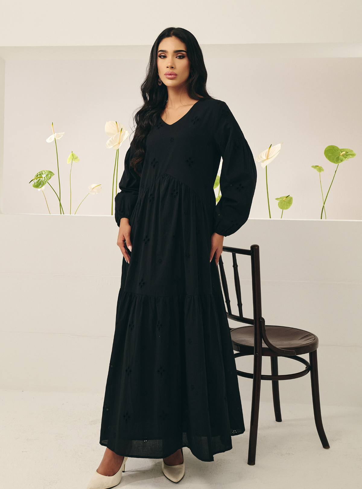 Clara Eyelet Princess Dress - Black