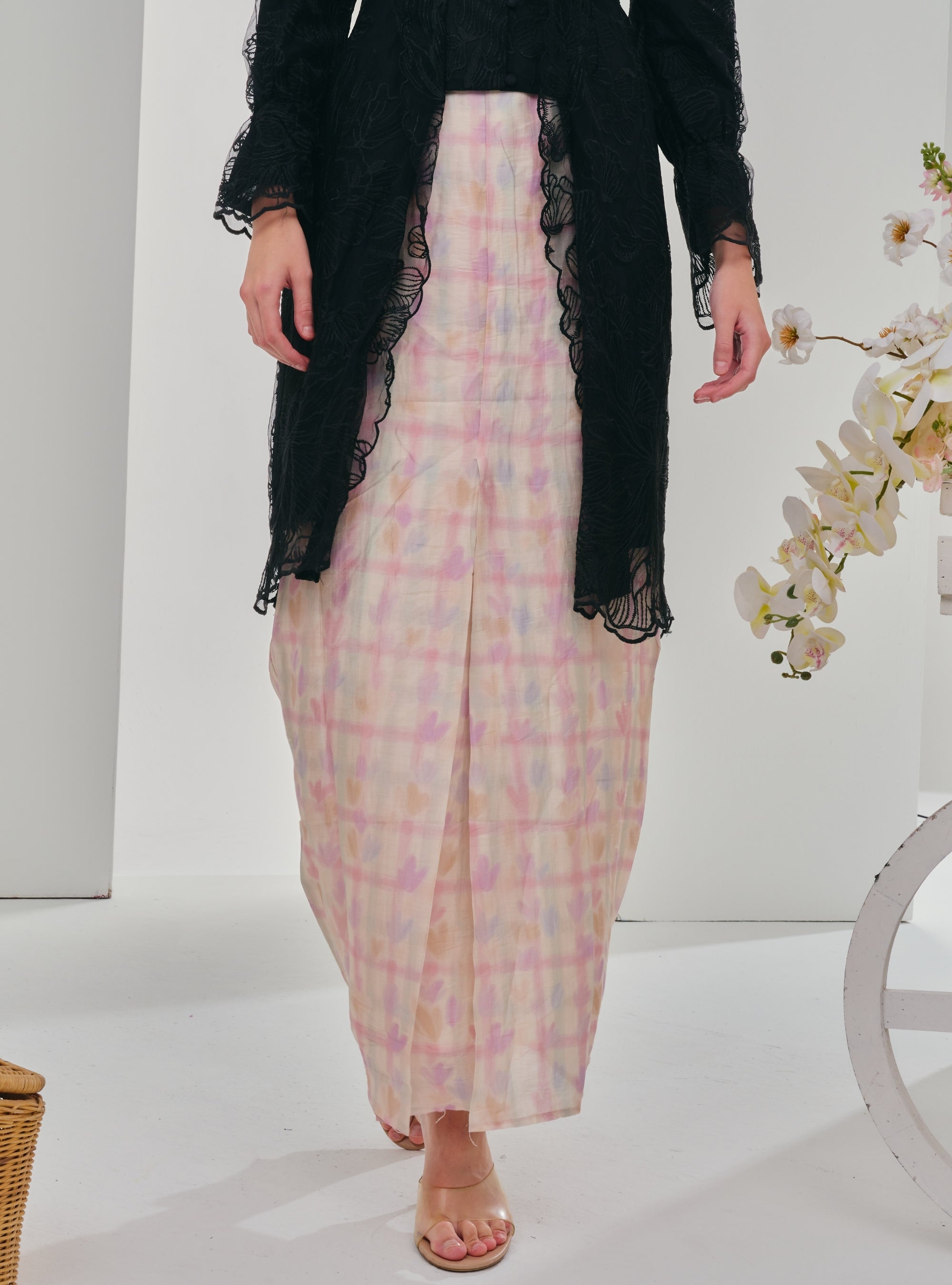 Naylah Songket Front Fold Skirt - Checked Love