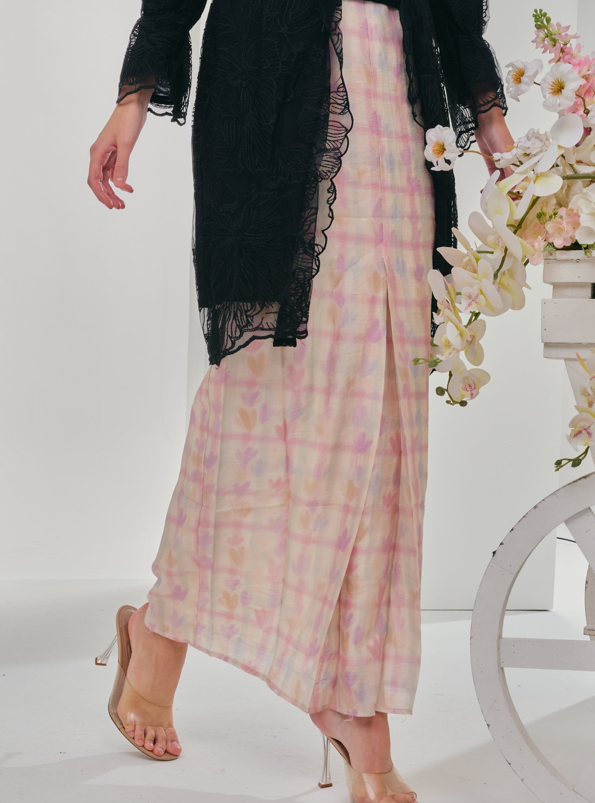 Naylah Songket Front Fold Skirt - Checked Love