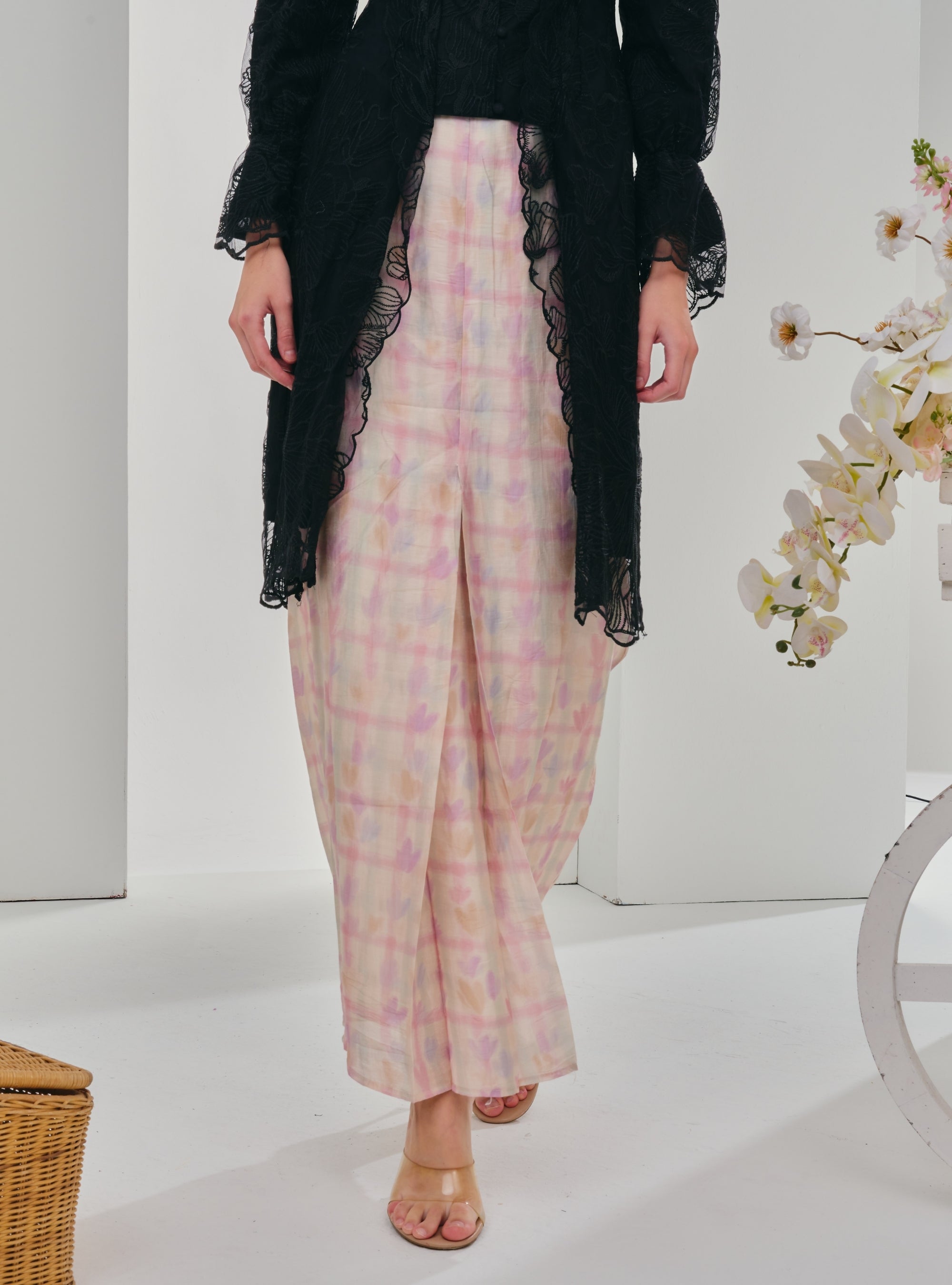 Naylah Songket Front Fold Skirt - Checked Love