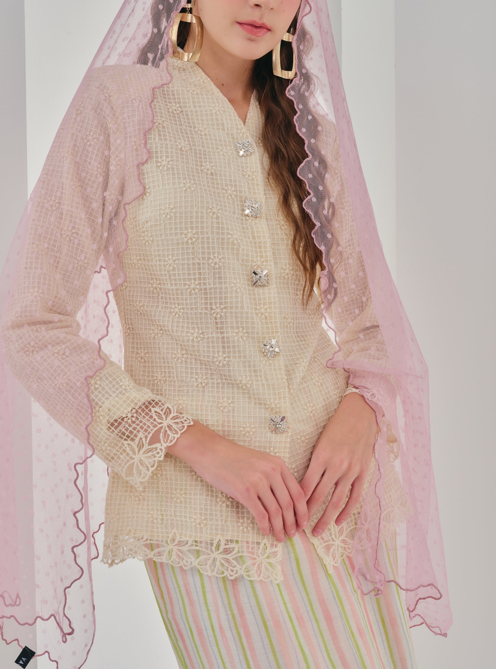 Bunga Setia Kebaya Top Only - Checked Flower